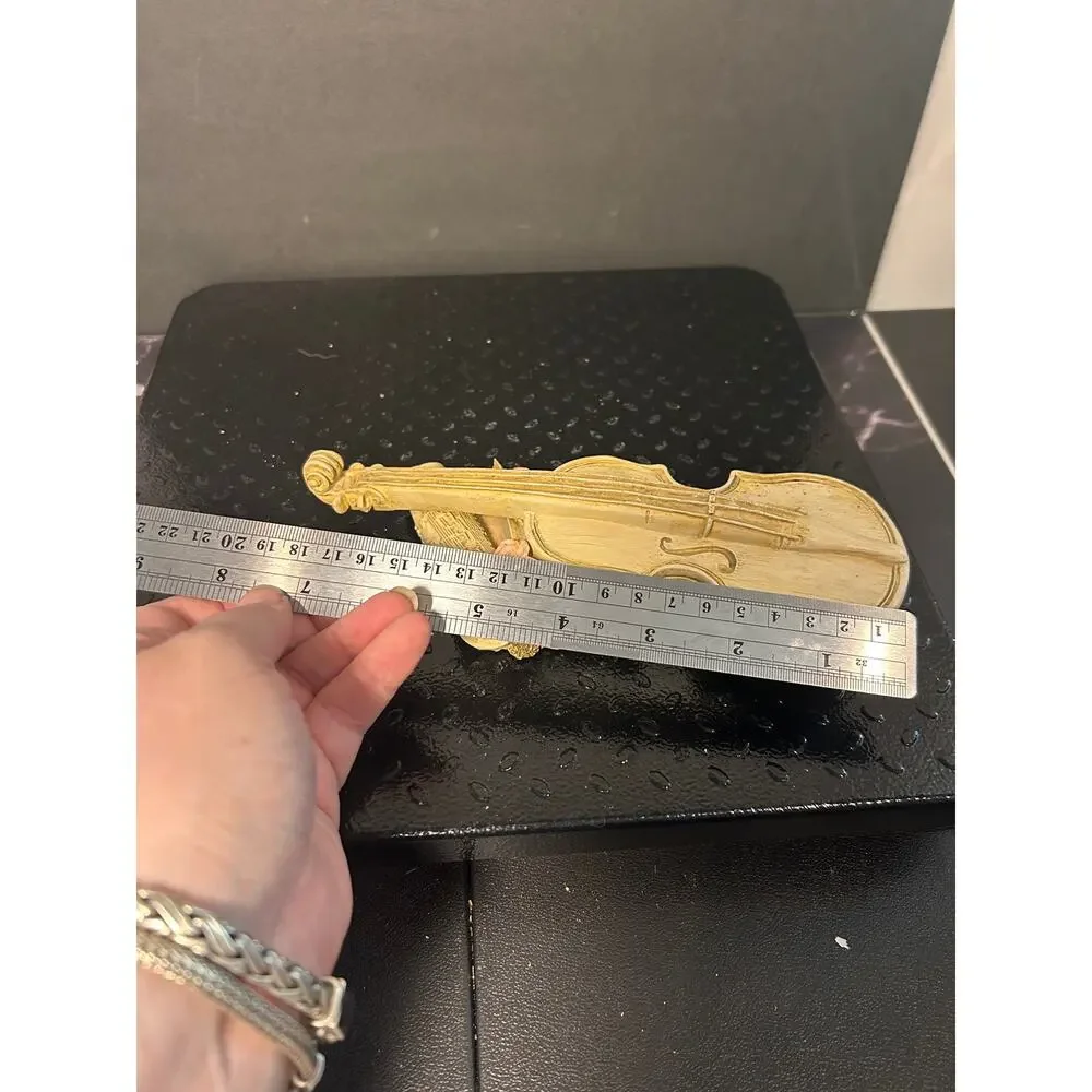 vintage resin violin trinket box with roses